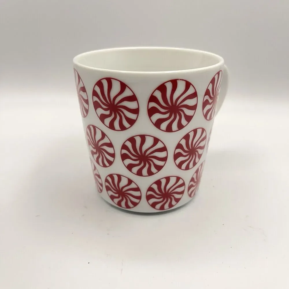 Crate & Barrel Peppermint Candy Porcelain Coffee Mug Tea Cup 16oz Holiday